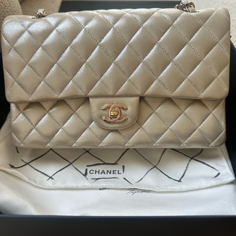 Chanel iridescent Champagne medium double flap bag - Picture 6 of 16